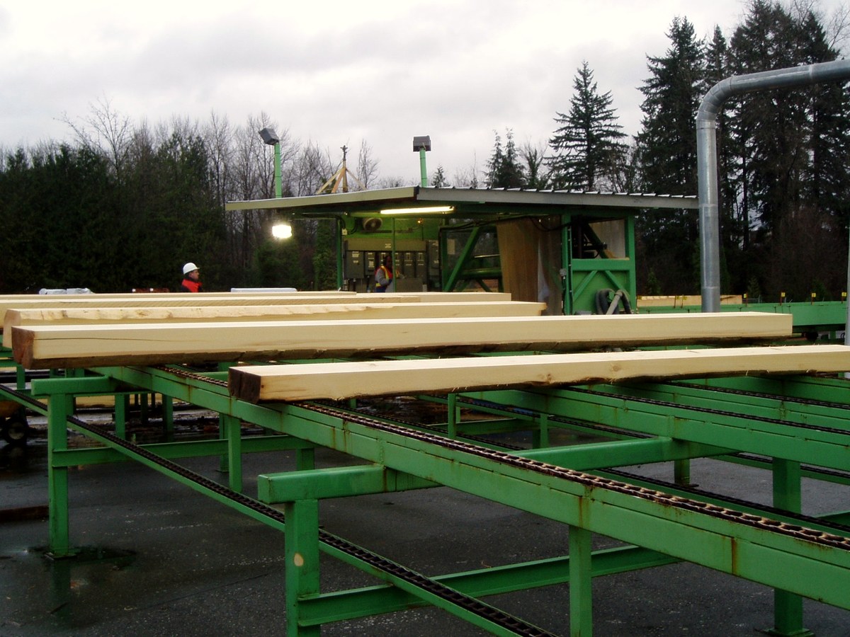 Freshly cut timbers on the outfeed deck